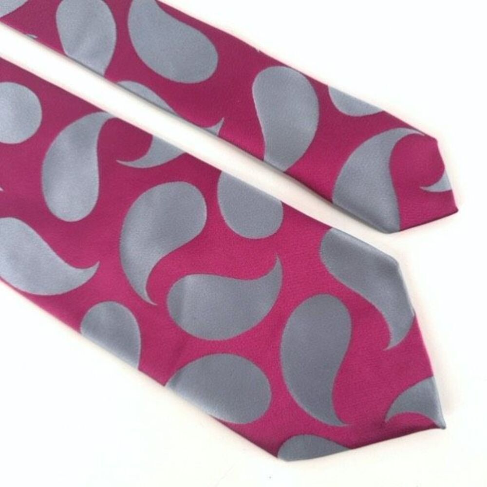 Richard James Savile Row Men's 100% Silk Paisley‎ Handmade Neck Tie Pink Gray